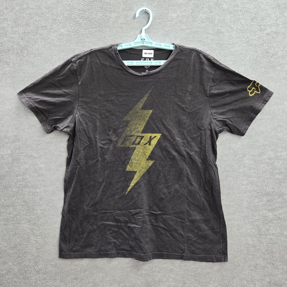 Fox Men Shirt XL Black Lightning Bolt Logo Short Sleeve Cotton‎